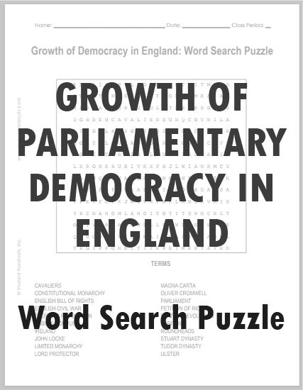 Growth of Democracy in England Word Search Puzzle - Free to print (PDF file).