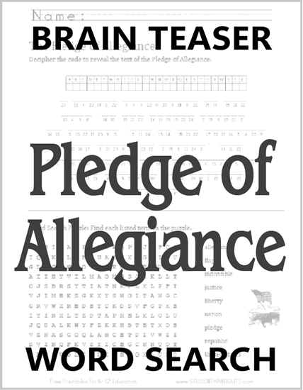 Pledge of Allegiance Puzzles Worksheet - Free to print (PDF file).
