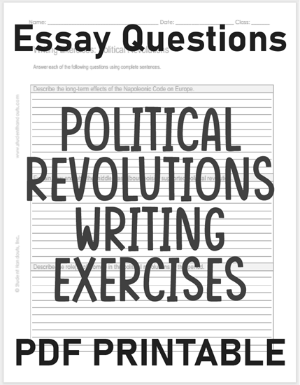 Political Revolutions Essays - Worksheet of questions is free to print (PDF file) for high school World History students.