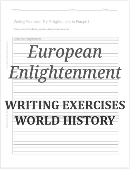 Enlightenment Writing Exercises - Free to print. Two worksheets, each with three short essay questions.