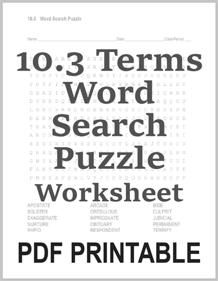 Vocabulary Terms 10.3 Word Search Puzzle - Free to print (PDF file).