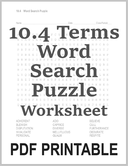Vocabulary Terms 10.4 Word Search Puzzle - Free to print (PDF file).