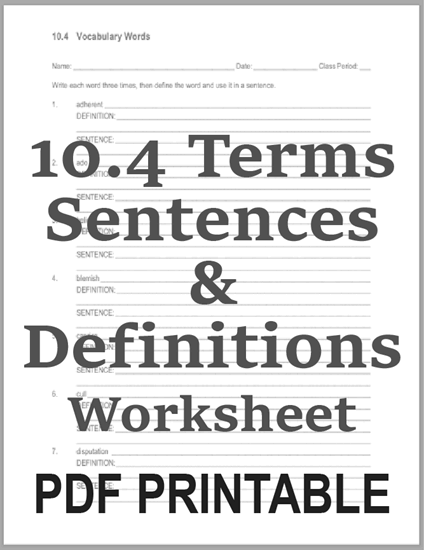 10.4 Terms Sentences and Definitions - Worksheet is free to print (PDF file).