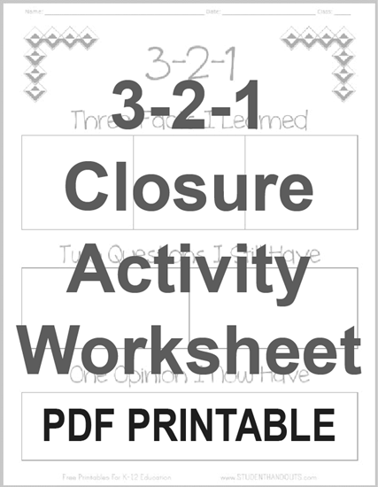 3-2-1 ELA English Language Arts Reading Closure Activity - Free to print (PDF file).