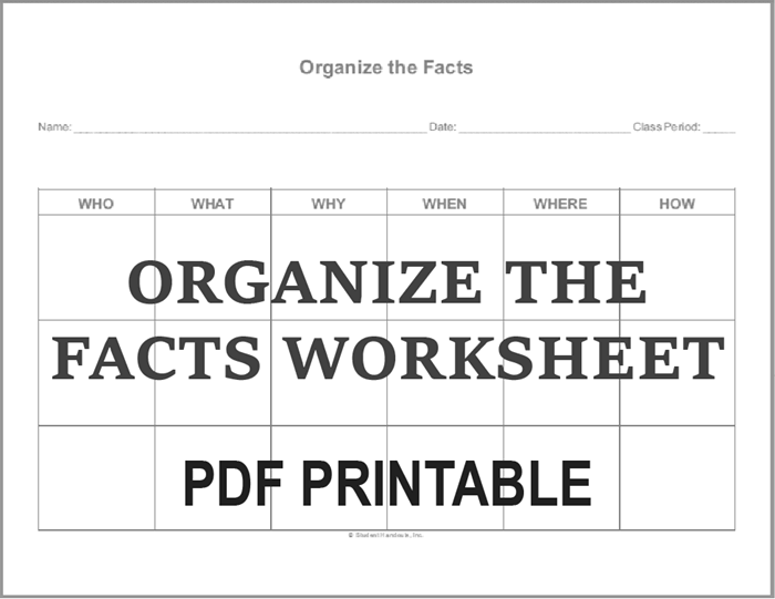 Organize the Facts Free Printable Graphic Organizer (PDF File)
