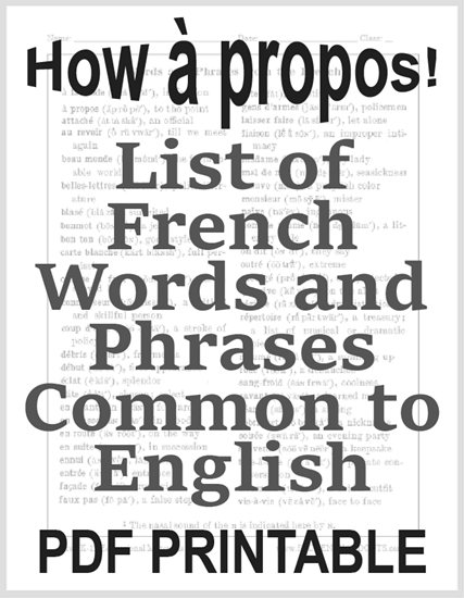 List of French Words and Phrases commonly Used in English Writing, with Pronunciations