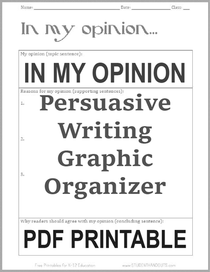 In my opinion... Persuasive writing worksheet for kids, free to print (PDF file).