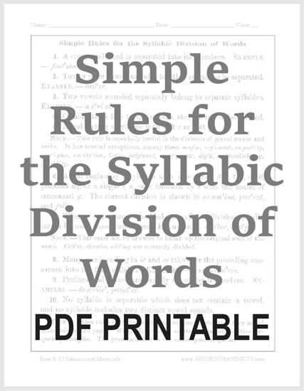Simple Rules for the Syllabic Division of Words - Free to print (PDF file).