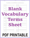 Blank Vocabulary Worksheet