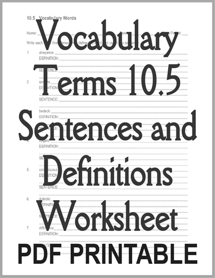 Vocabulary Terms 10.5 Sentences and Definitions Worksheet - Free to print (PDF file).