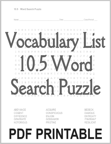 Vocabulary List 10.5 Word Search Puzzle - Free to print (PDF file).