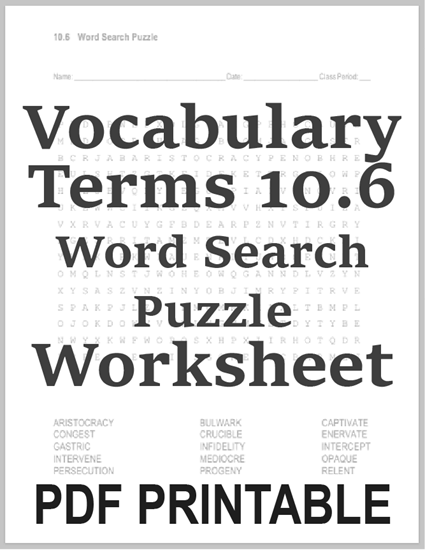 Vocabulary List 10.6 Word Search Puzzle - Free to print (PDF file).