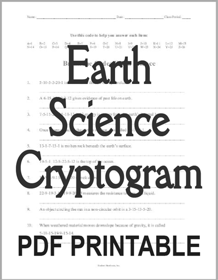 Earth Science Decoder Puzzle - Cryptogram is free to print (PDF file).
