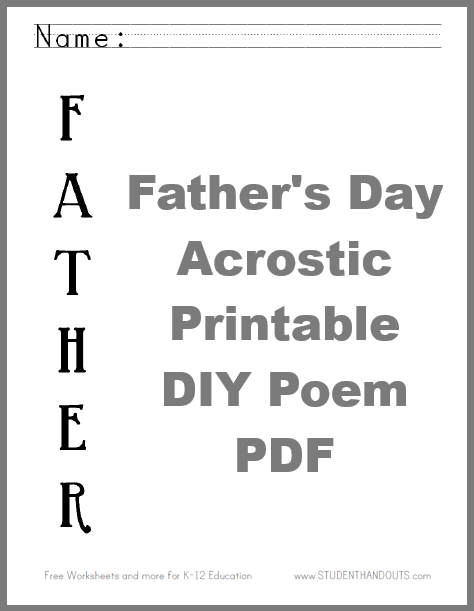 Father's Day Acrostic Worksheet - Free to print (PDF file).