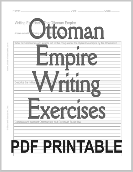 Ottoman Empire Writing Exercises - Free printable worksheet (PDF) with three short essay questions.