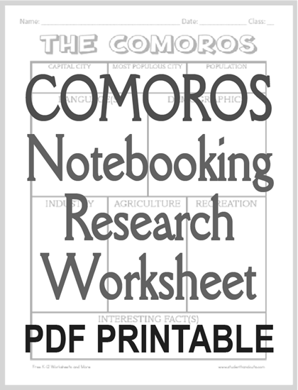 Comoros Notebooking Worksheet - Free to print (PDF file) for World Geography classes.