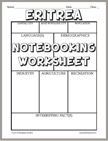 Eritrea Notebooking Worksheet - Free to print (PDF file).