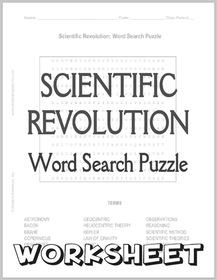 Scientific Revolution Word Search Puzzle - Free to print (PDF file) for high school World History students.
