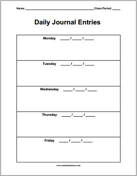 Daily Journal Sheets | Student Handouts