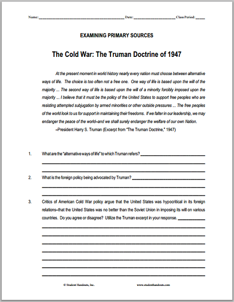 Truman Doctrine 1947 DBQ Worksheet Student Handouts